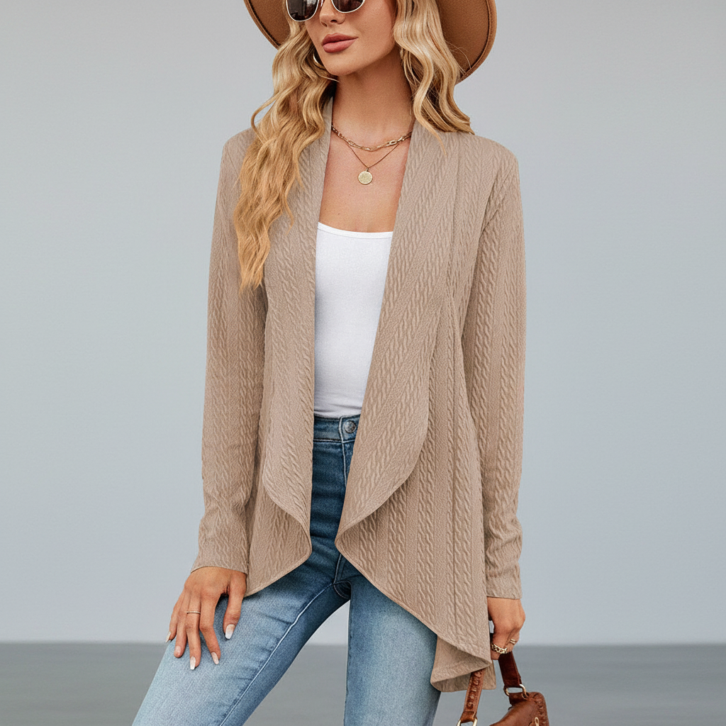 Women's Open-Front Knit Cardigan for Casual Layering in Khaki