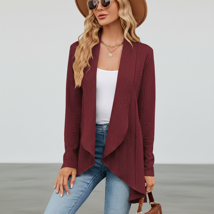Women's Open-Front Knit Cardigan for Casual Layering in Red