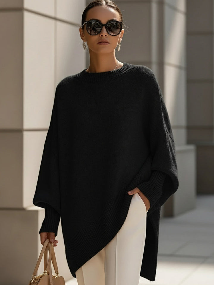 Women's Oversized Black Wool Sweater for Fall in Black