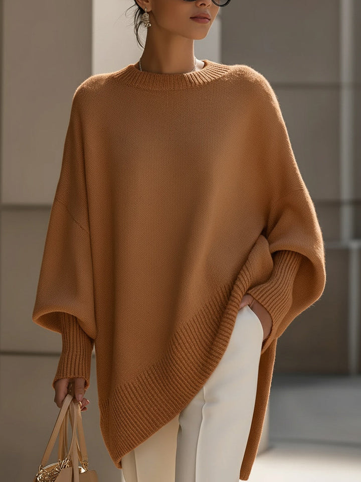 Women's Oversized Black Wool Sweater for Fall in Brown