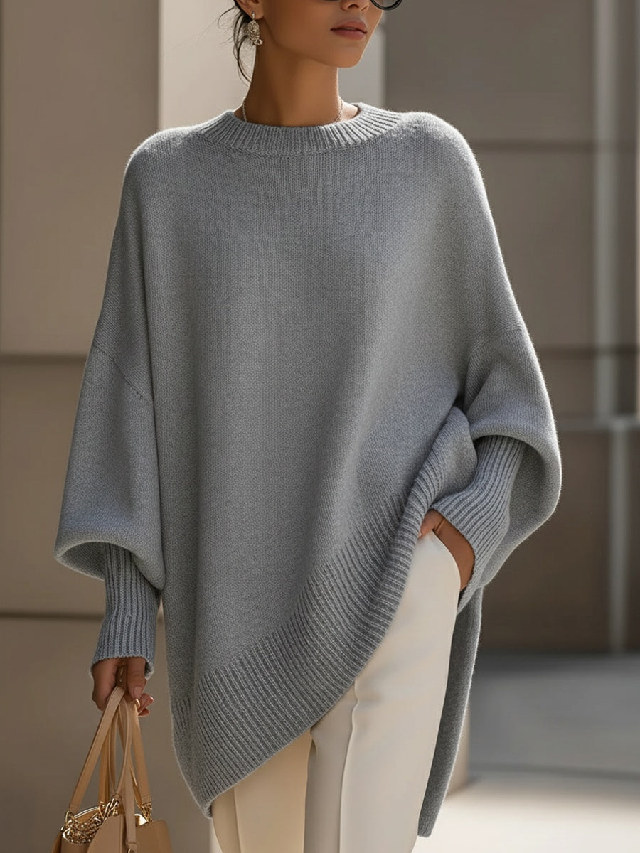 Women's Oversized Black Wool Sweater for Fall in Grey