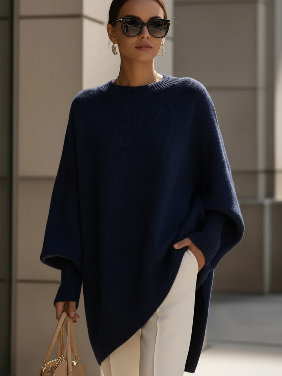 Women's Oversized Black Wool Sweater for Fall in Navy Blue 1