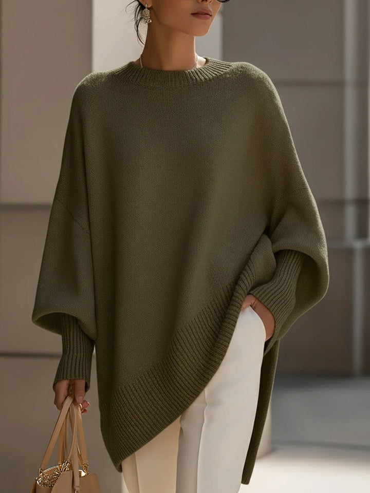 Women's Oversized Black Wool Sweater for Fall in Olive Green