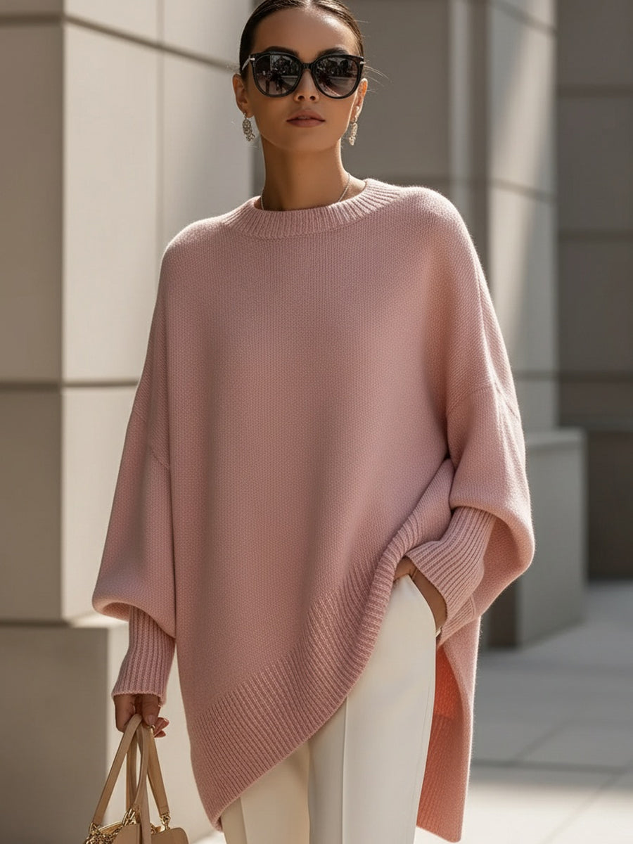 Women's Oversized Black Wool Sweater for Fall in Pink
