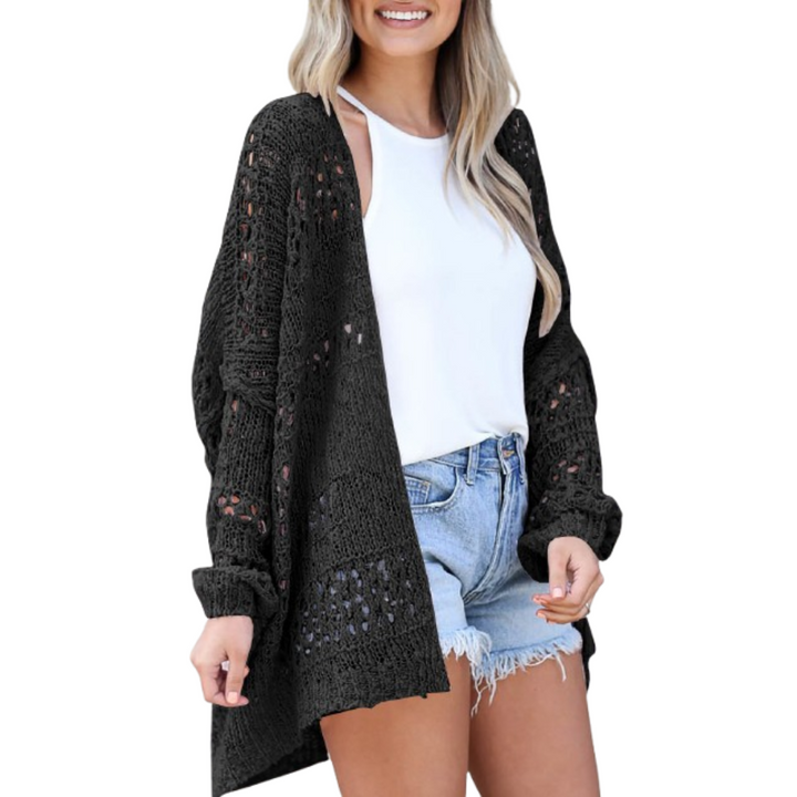 Women's Oversized Boho Knit Cardigan for Autumn in Black