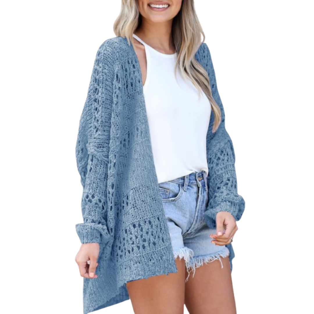 Women's Oversized Boho Knit Cardigan for Autumn in Blue