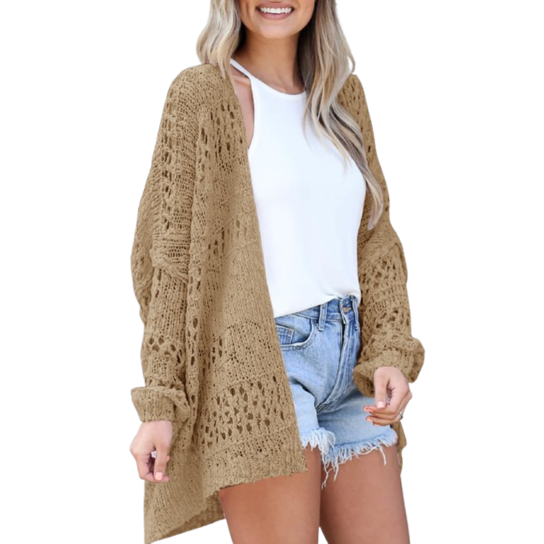 Women's Oversized Boho Knit Cardigan for Autumn in Brown