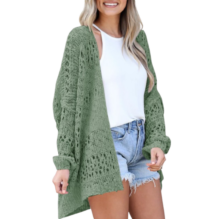 Women's Oversized Boho Knit Cardigan for Autumn in Green