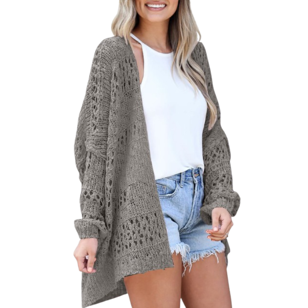 Women's Oversized Boho Knit Cardigan for Autumn in Grey