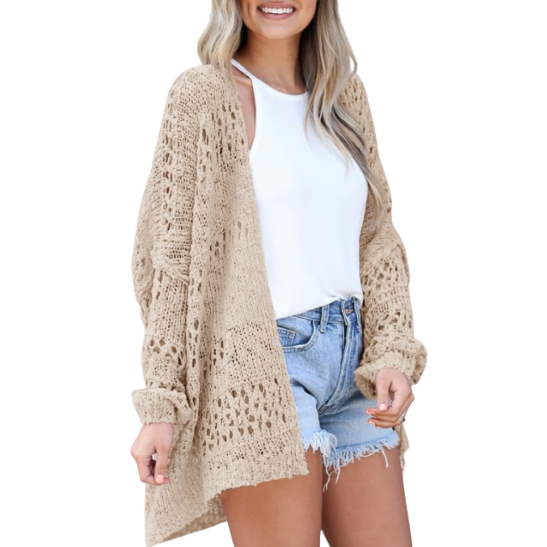 Women's Oversized Boho Knit Cardigan for Autumn in Khaki