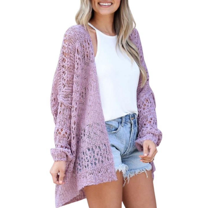 Women's Oversized Boho Knit Cardigan for Autumn in Purple