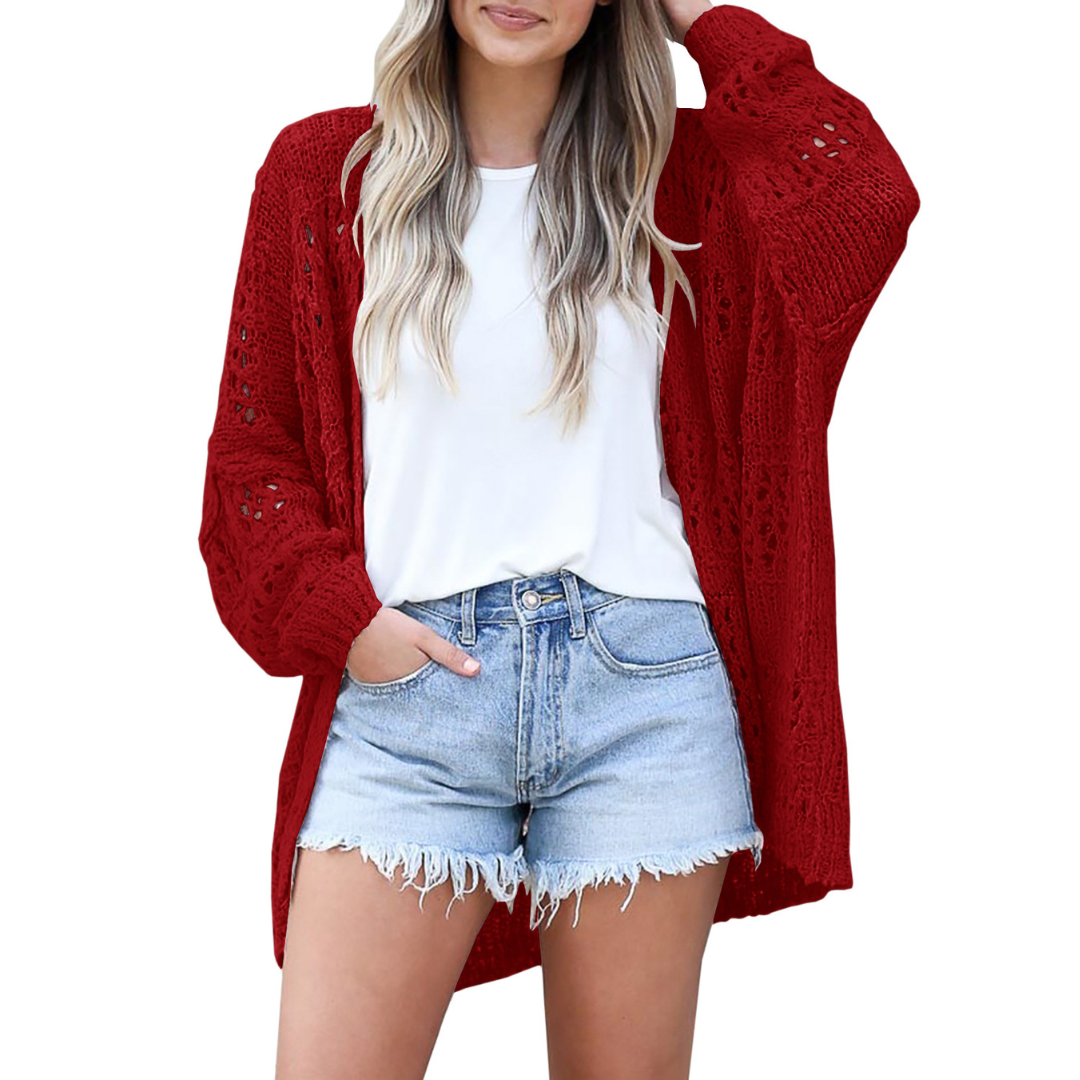 Women's Oversized Boho Knit Cardigan for Autumn in Red