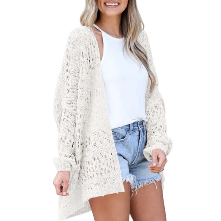 Women's Oversized Boho Knit Cardigan for Autumn in White