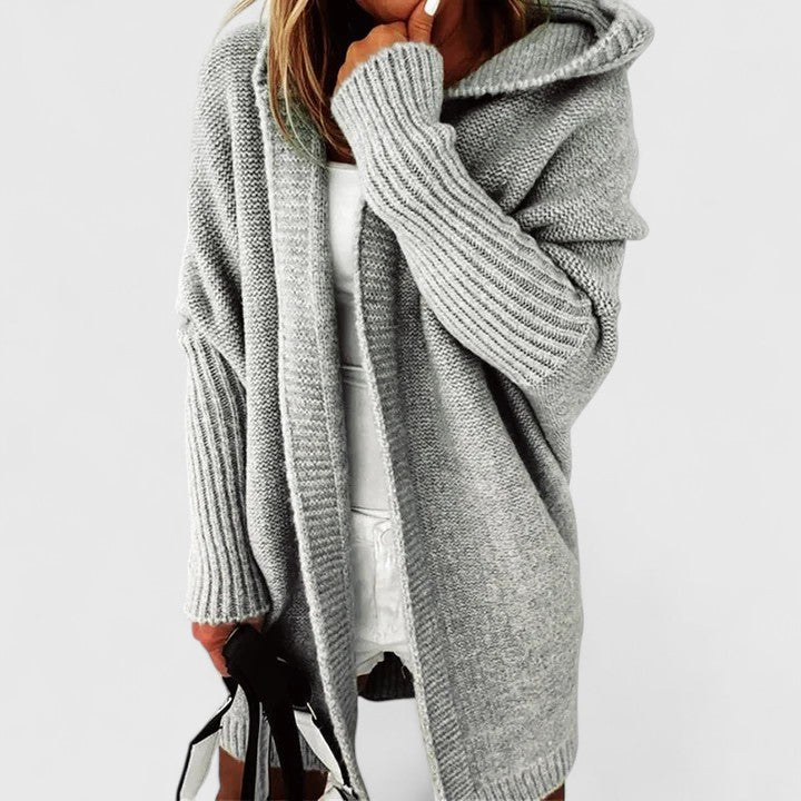 Women's Oversized Hooded Cardigan Knee-Length in Grey