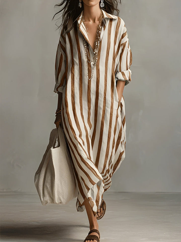 Women's Oversized Long Sleeve Shirt Dress in Brown