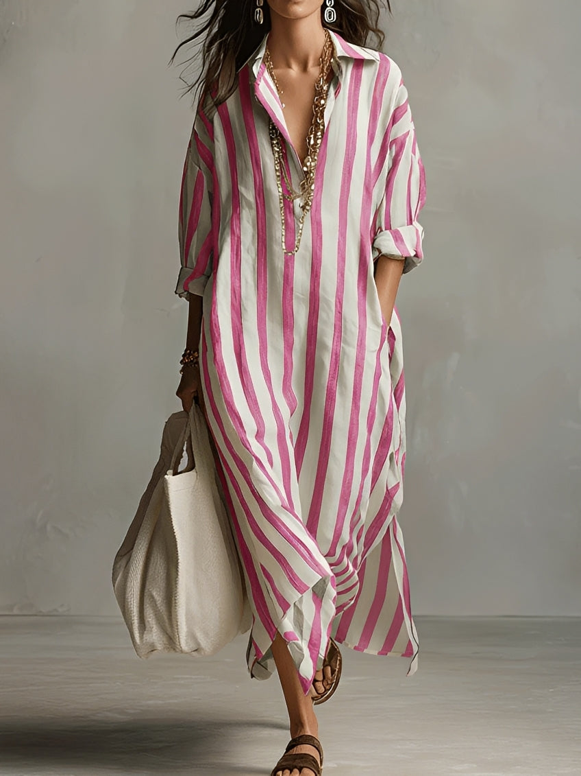 Women's Oversized Long Sleeve Shirt Dress in Pink
