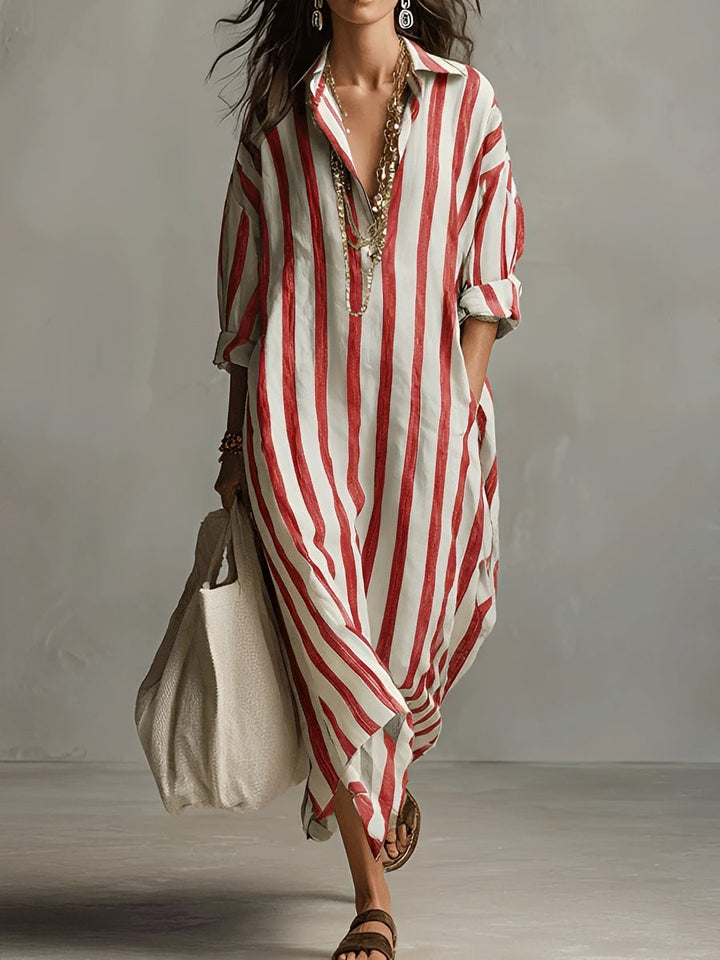 Women's Oversized Long Sleeve Shirt Dress in Red