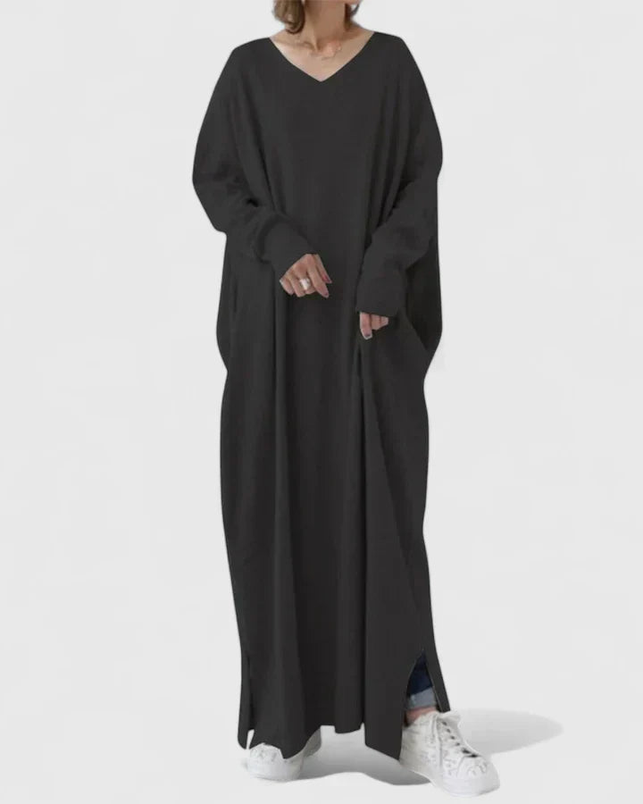 Women's Oversized Maxi Knit Wedding Guest Dress in Black