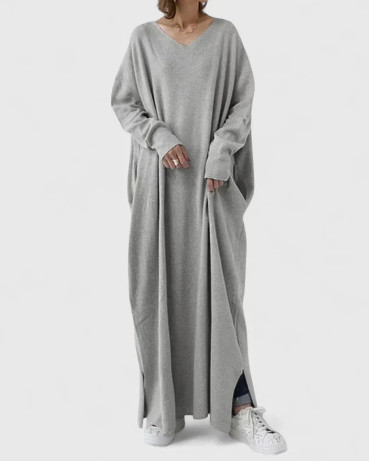 Women's Oversized Maxi Knit Wedding Guest Dress in Grey 1