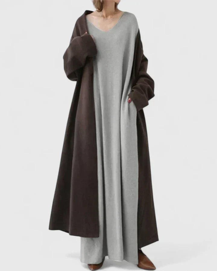 Women's Oversized Maxi Knit Wedding Guest Dress in Grey 3