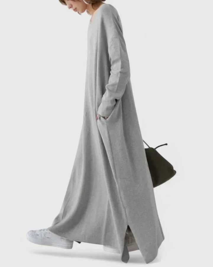 Women's Oversized Maxi Knit Wedding Guest Dress in Grey 7