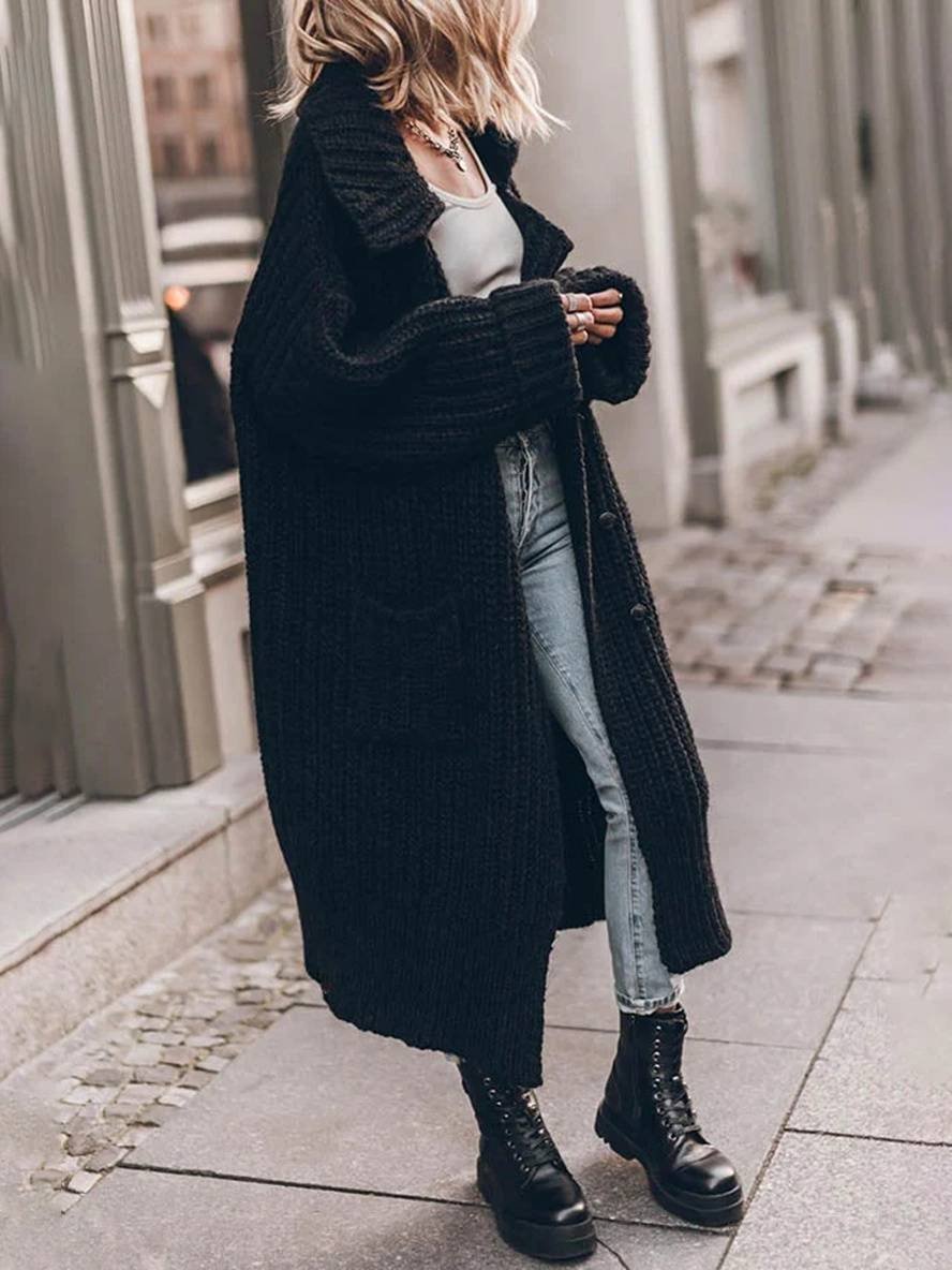 Women's Oversized Ugly Christmas Sweater Cardigan in Black