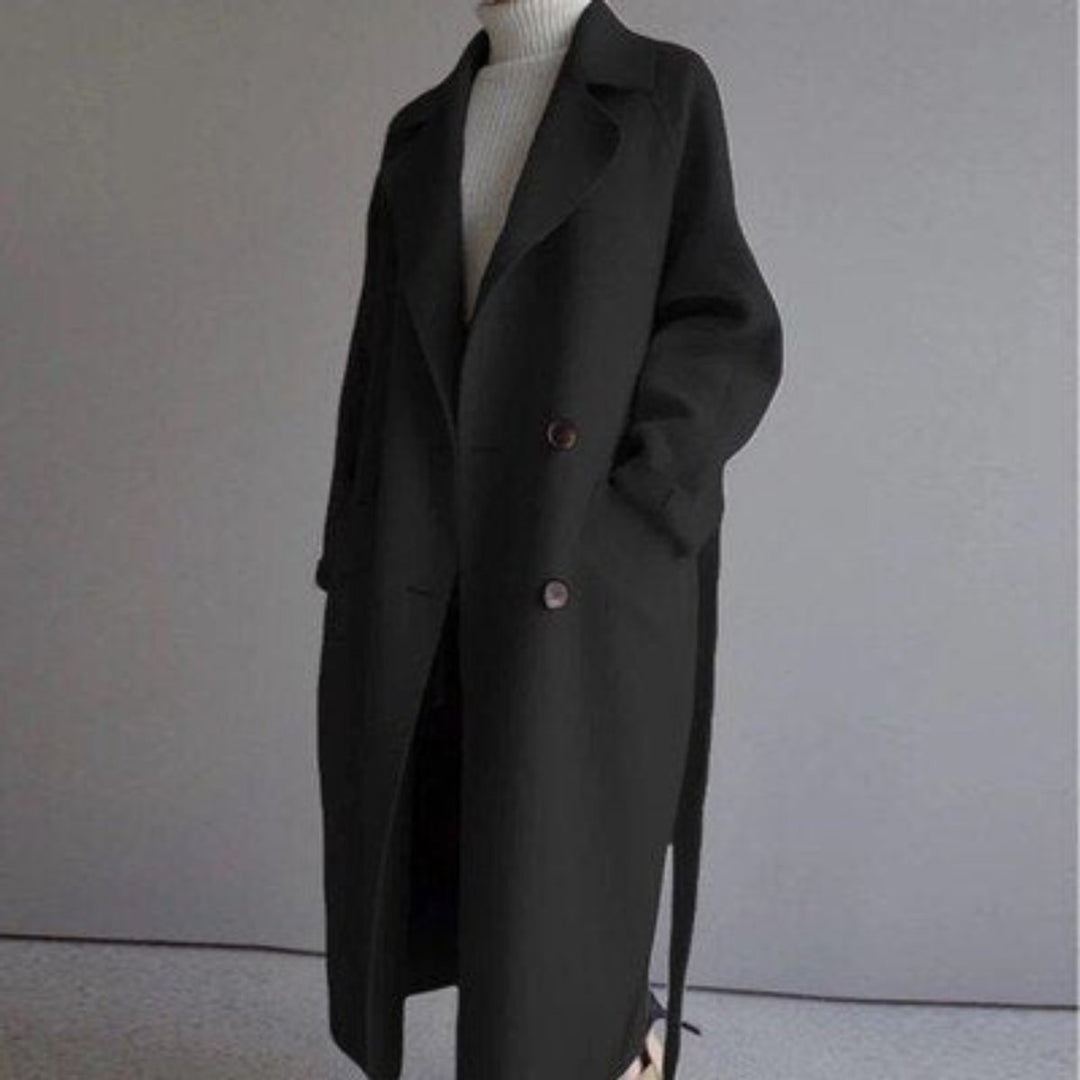 Women's Oversized Wool Coat for Fall in Black