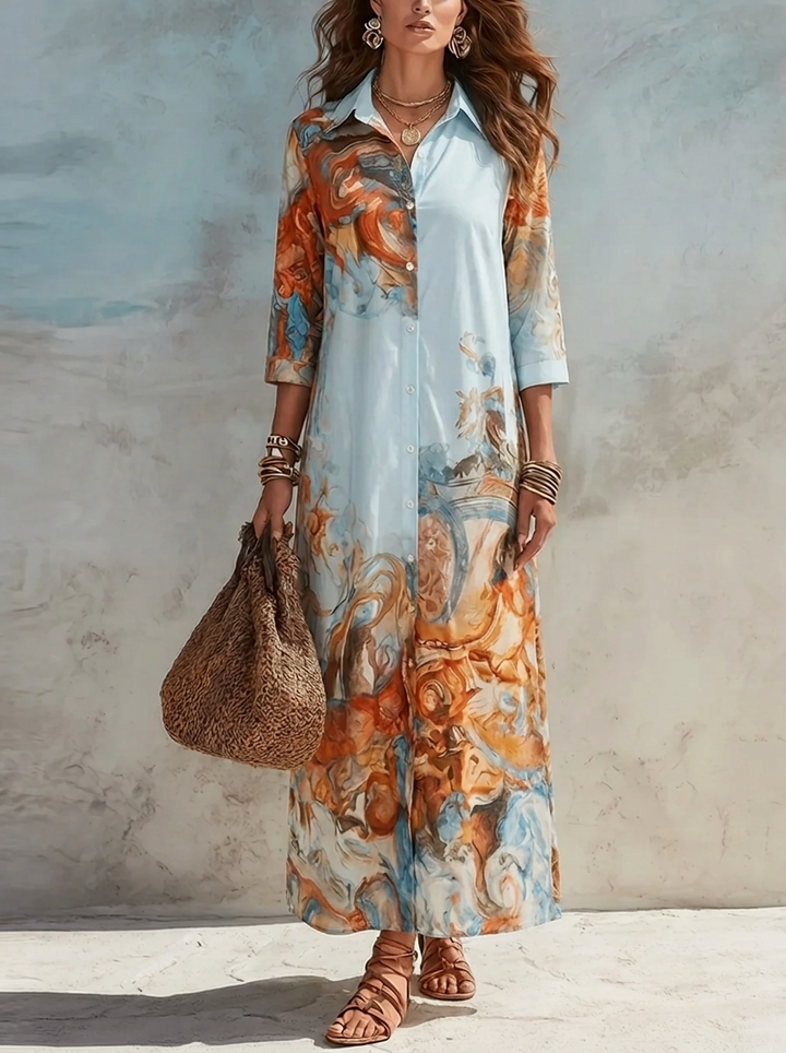 Women's Paisley Maxi Dress for Fall Weddings in Light Blue