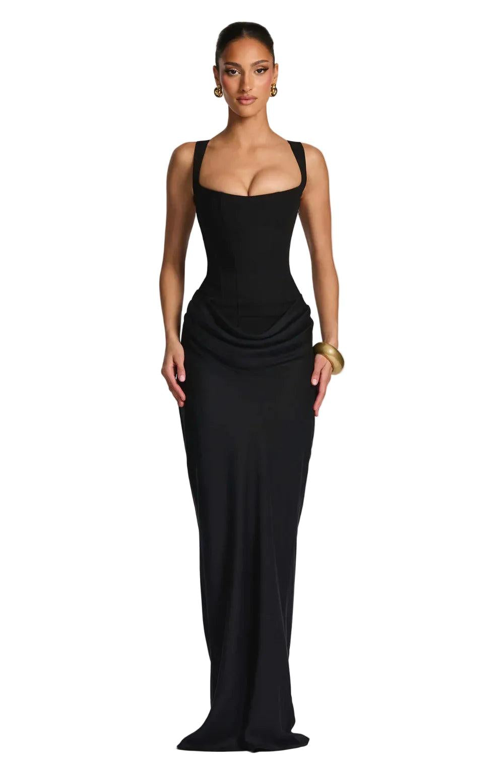 Women's Party Dress Maxi for Fall Weddings in Black