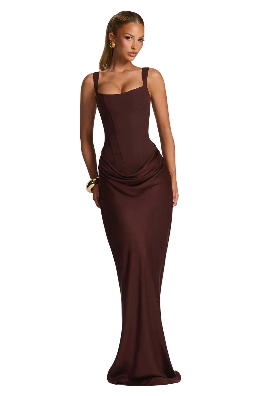 Women's Party Dress Maxi for Fall Weddings in Light Brown