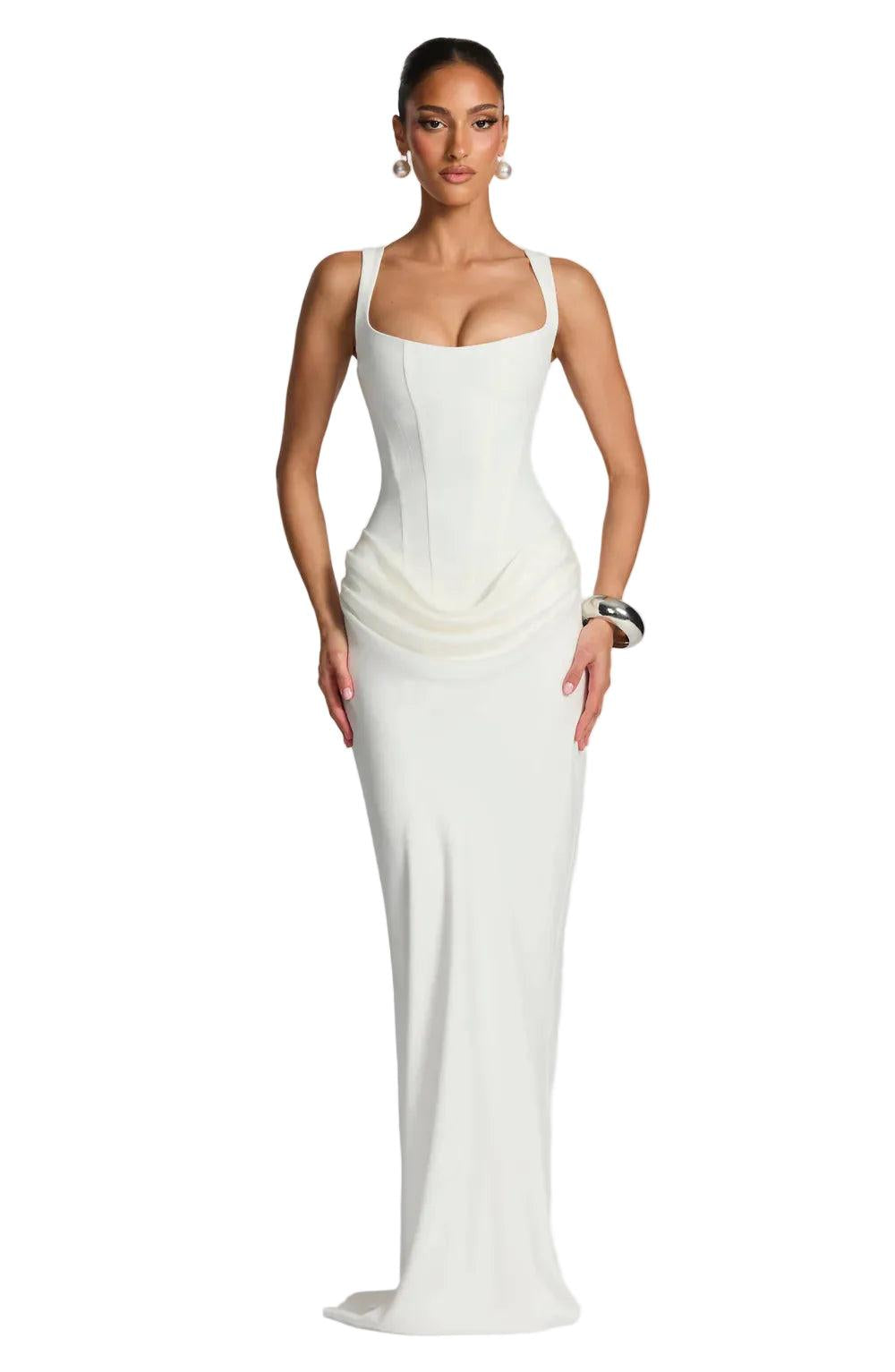 Women's Party Dress Maxi for Fall Weddings in White