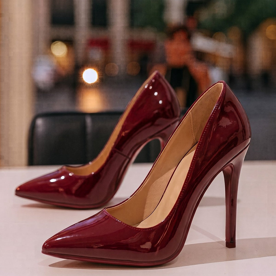 Women's Patent Leather Sleek Pointed-Toe Pumps in Dark Red 1