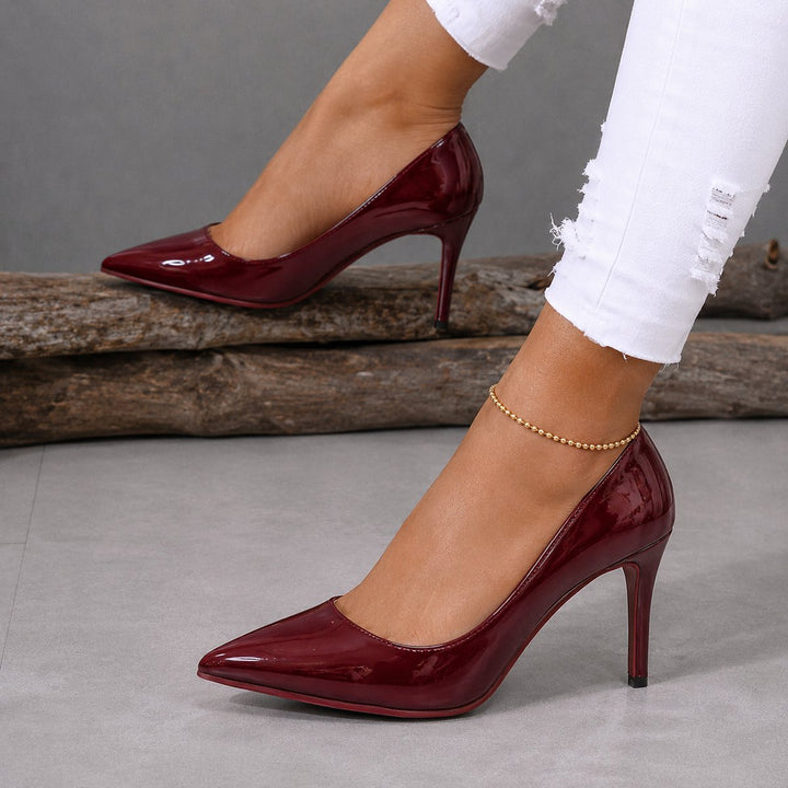 Women's Patent Leather Sleek Pointed-Toe Pumps in Dark Red 10