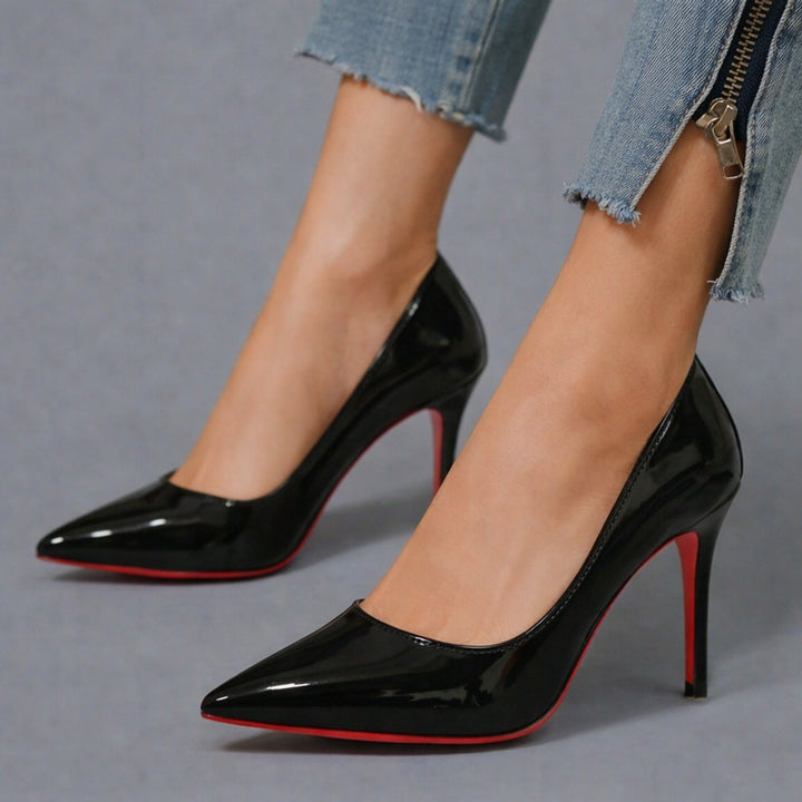 Women's Patent Leather Sleek Pointed-Toe Pumps in Dark Red 6