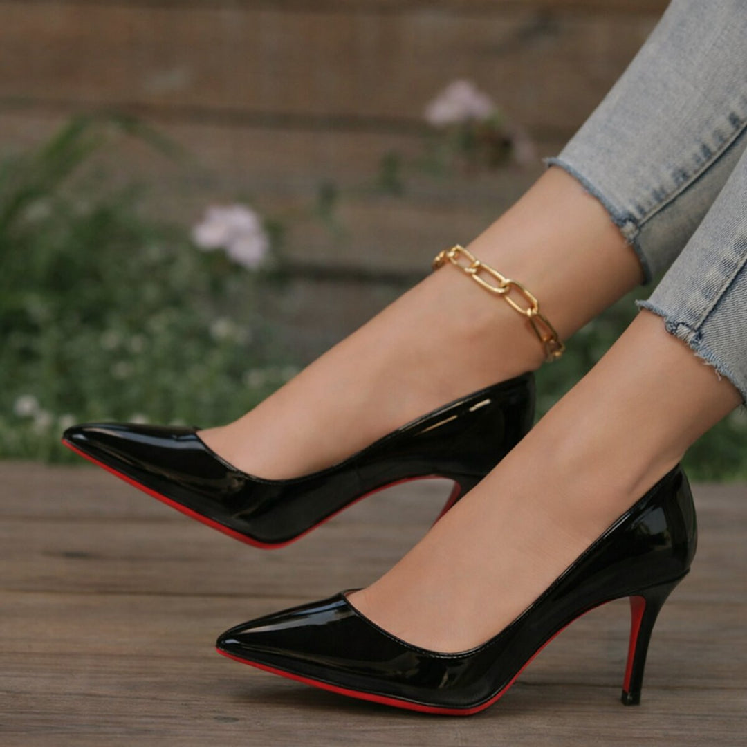 Women's Patent Leather Sleek Pointed-Toe Pumps in Dark Red 7
