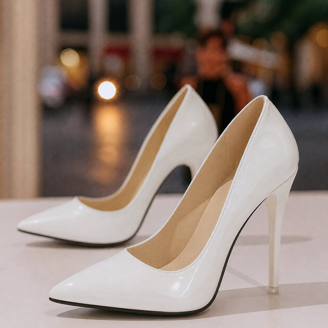 Women's Patent Leather Sleek Pointed-Toe Pumps in White