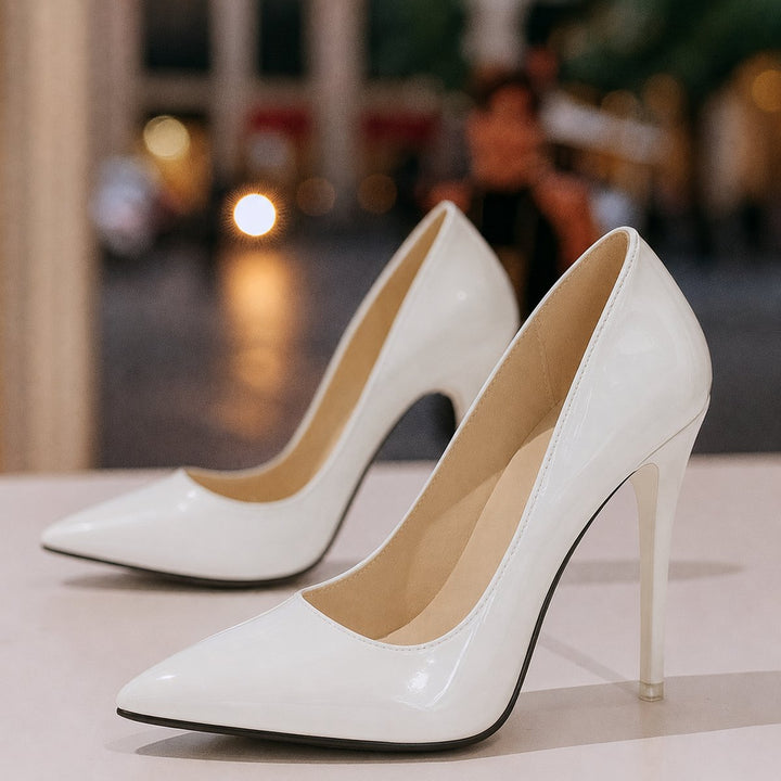 Women's Patent Leather Sleek Pointed-Toe Pumps in White