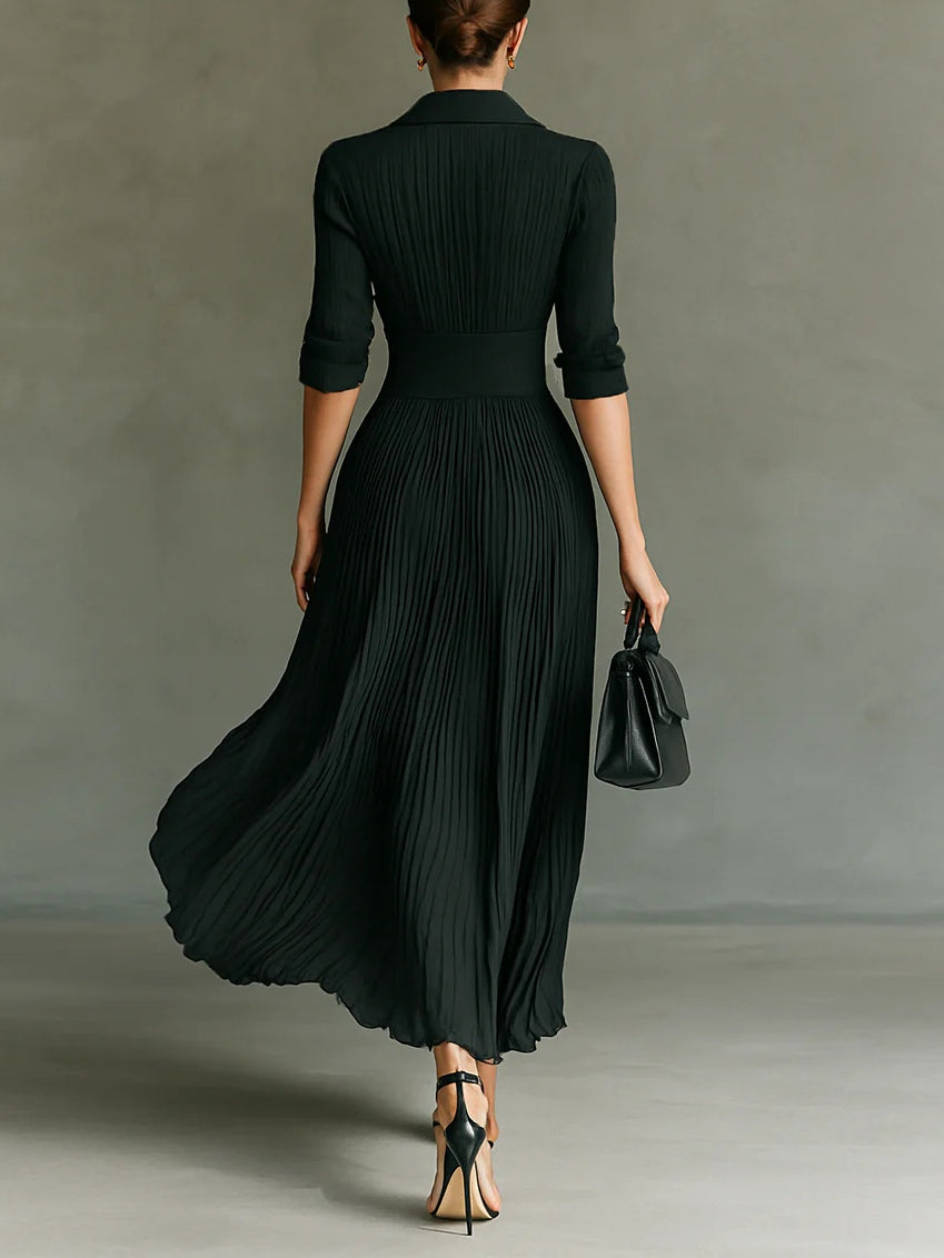 Women's Pleated Midi Fall Dress for Weddings (2)