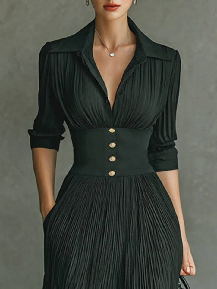 Women's Pleated Midi Fall Dress for Weddings (3)