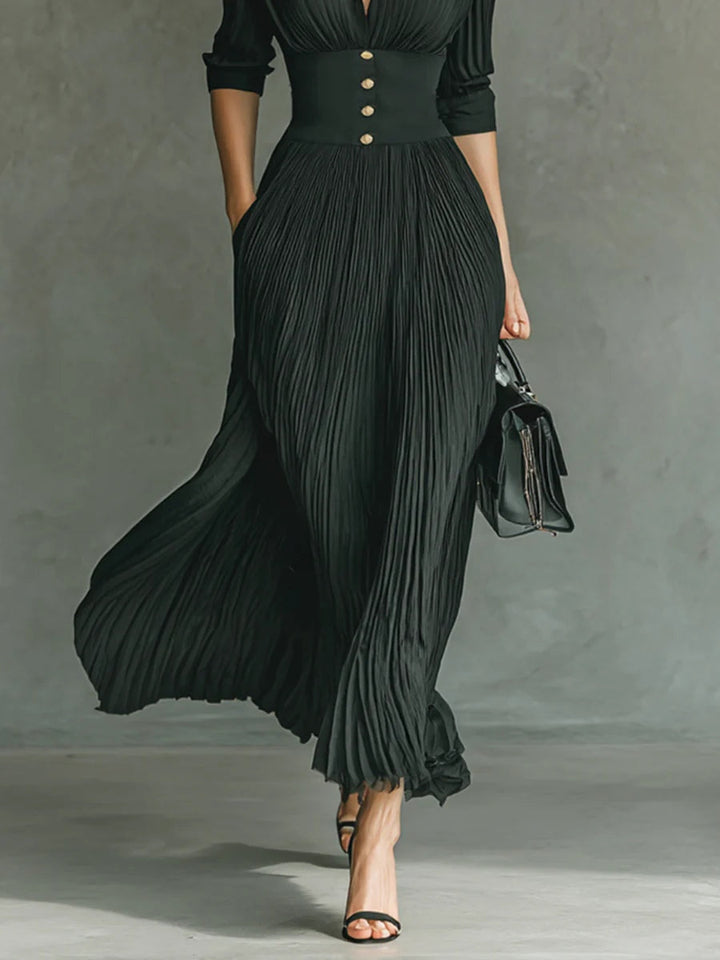 Women's Pleated Midi Fall Dress for Weddings (4)