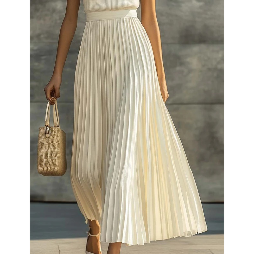 Women's Pleated Skirt Blouse for Fall Weddings in Cream 2