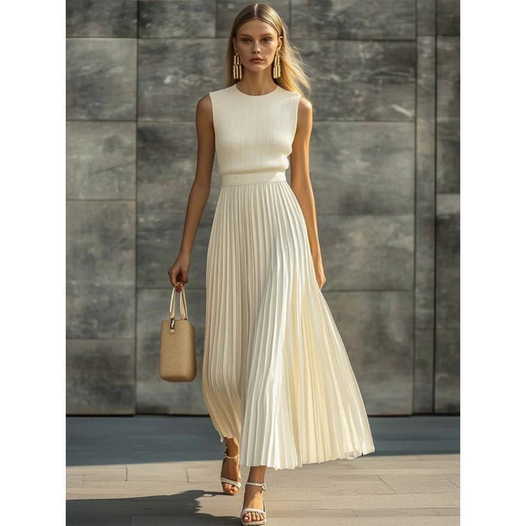 Women's Pleated Skirt Blouse for Fall Weddings in Cream 3