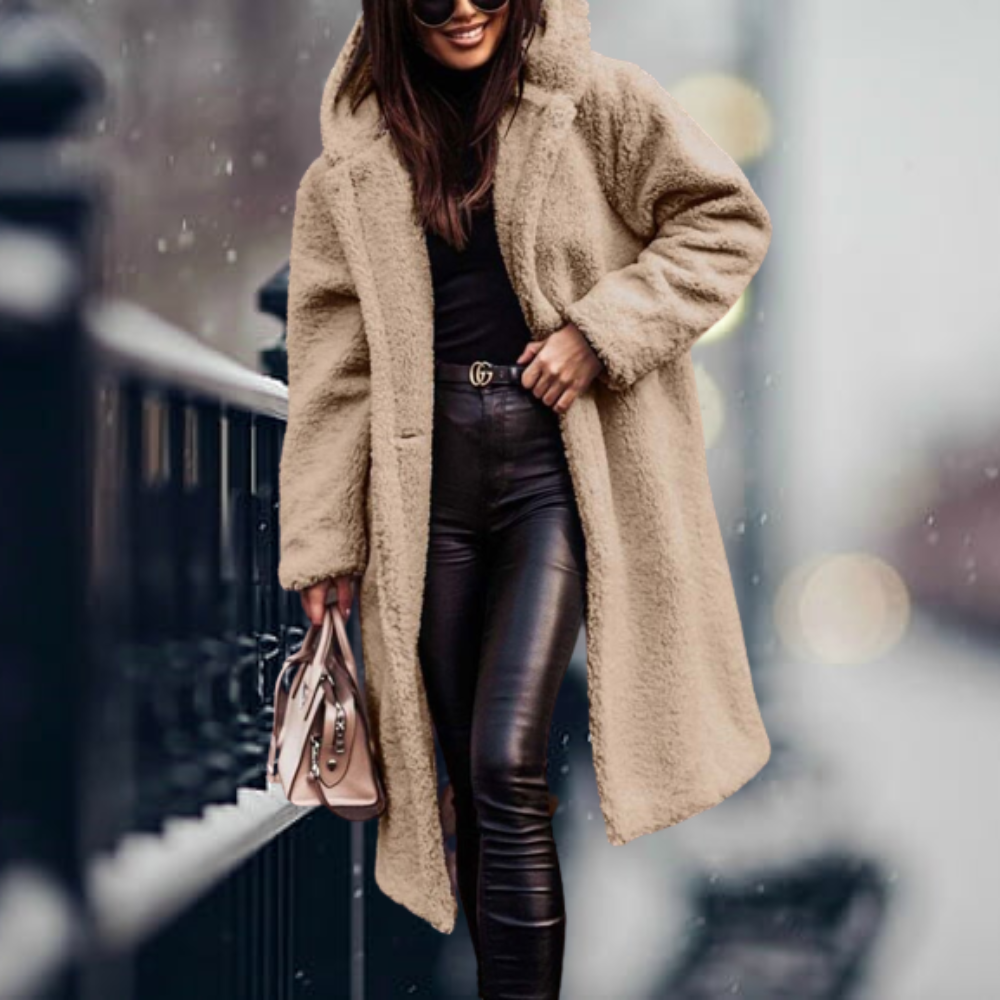 Women's Plush Faux Fur Jacket for Fall in Aprikose