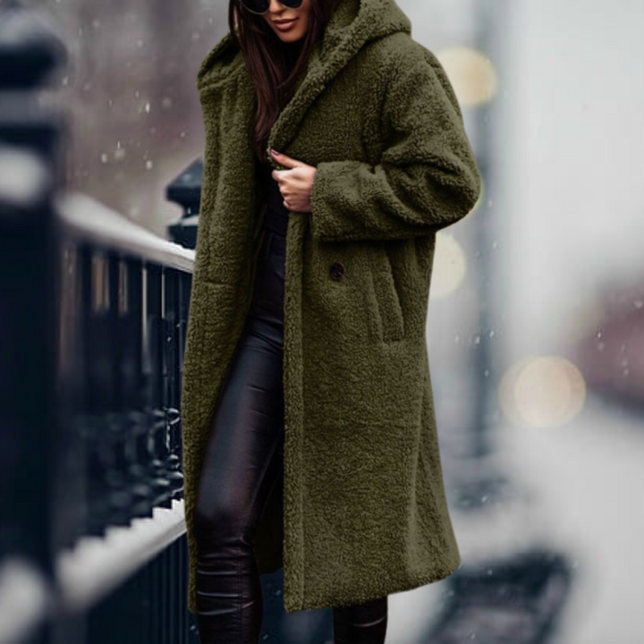 Women's Plush Faux Fur Jacket for Fall in Armeegrün