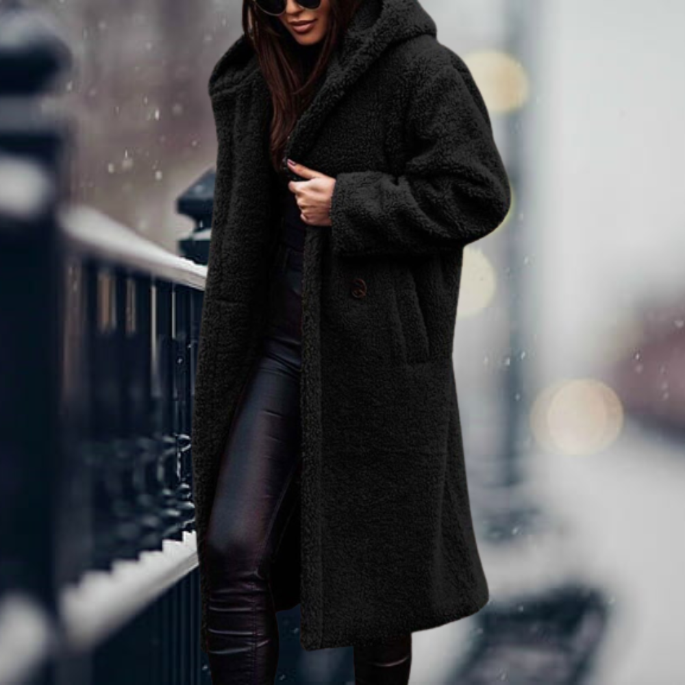 Women's Plush Faux Fur Jacket for Fall in Black