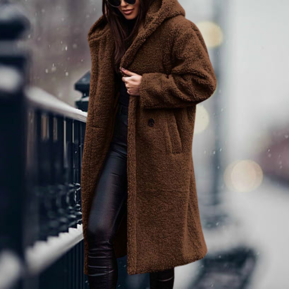 Women's Plush Faux Fur Jacket for Fall in Brown