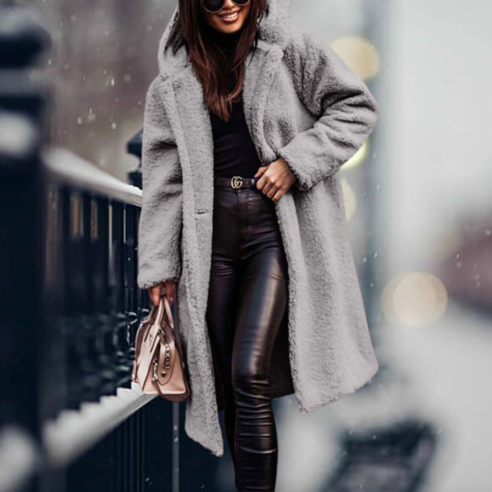 Women's Plush Faux Fur Jacket for Fall in Grey