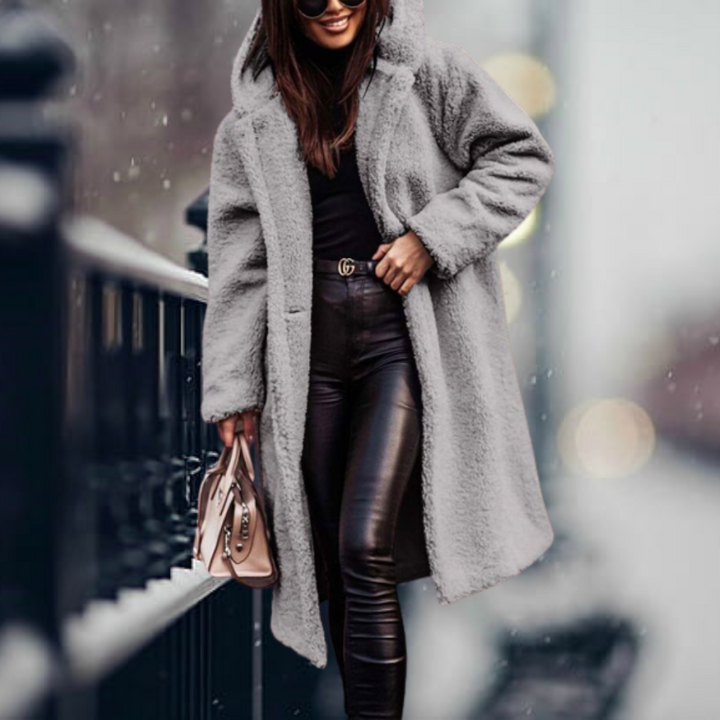Women's Plush Faux Fur Jacket for Fall in Grey