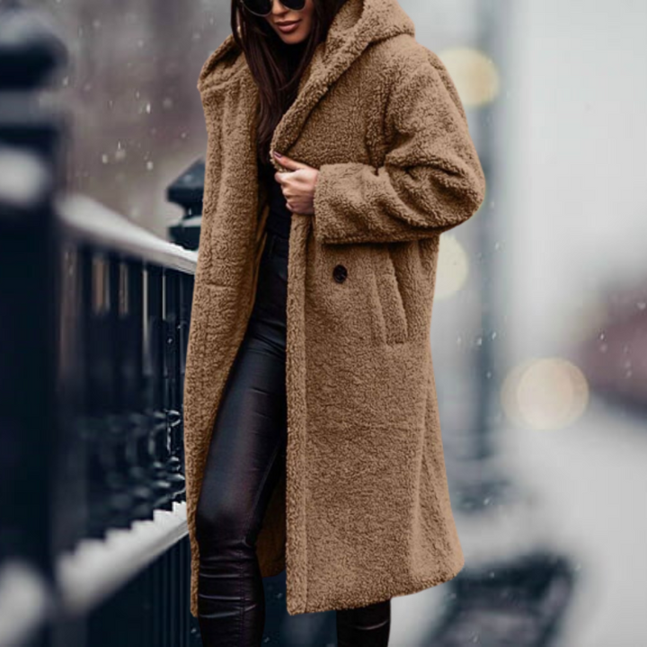 Women's Plush Faux Fur Jacket for Fall in Kamel