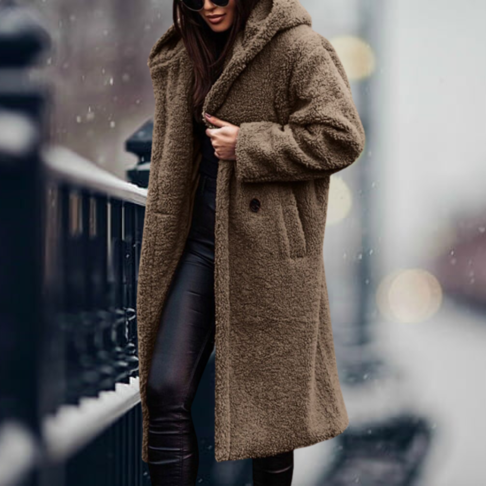 Women's Plush Faux Fur Jacket for Fall in Khaki